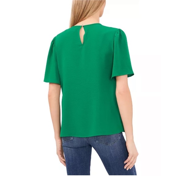 CECE • Women's Crew Neck Short Sleeve Pin-Tuck Blouse • Green • Large - Picture 2 of 5